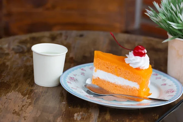 Orange Cake Coffee Shop Table — Stock Photo, Image