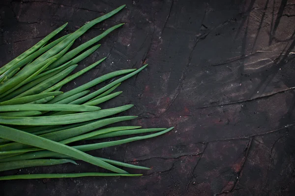 Green Onions Black Background — Stock Photo, Image