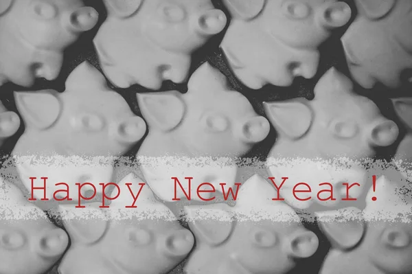 Yeni Yılınız Kutlu Olsun! Yeni 2019 hediye kartı. 2019 sembolü. Domuzlar. Komik kartı.