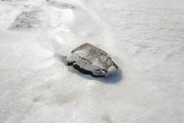 Stone Vykukujících Tající Sníh — Stock fotografie