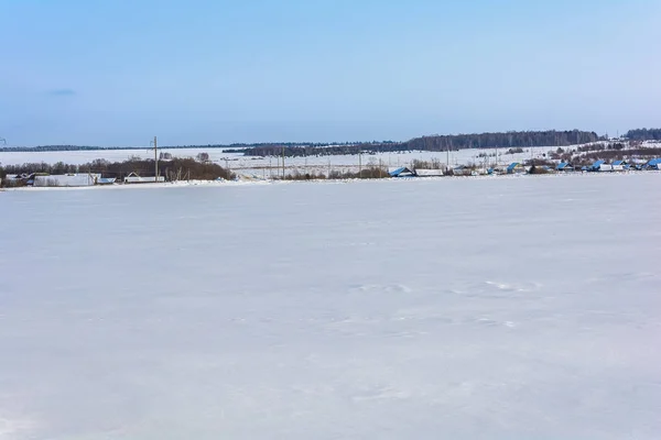 Snow Covered Village Field Forest Winter — Stock Photo, Image