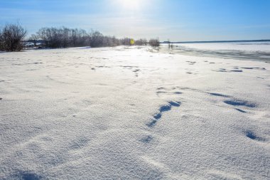 Nehir plaj erimiş kar ve buz ile Baharda sular altında