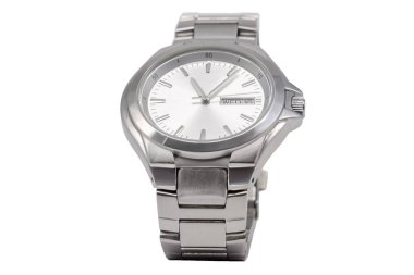 Metal kayışlı metal çantadan yapılmış erkek kol saati.