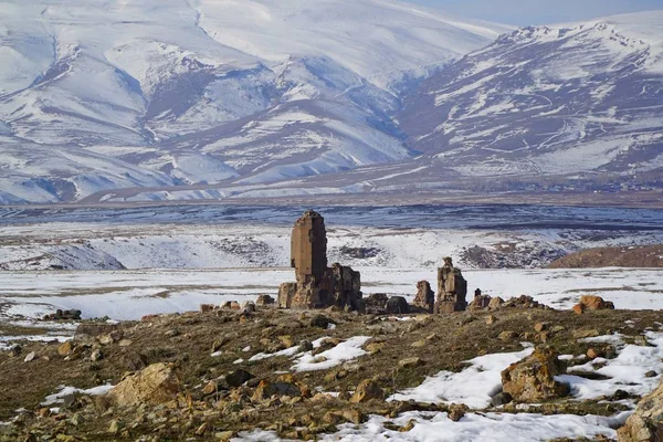 阿尼废墟 卡尔斯 土耳其东部安那托利亚的雪景 免版税图库图片