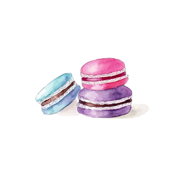 Farb Macarons Kekse Auf Weißem Hintergrund Handgezeichnete Aquarell Illustration Kann — Stockfoto