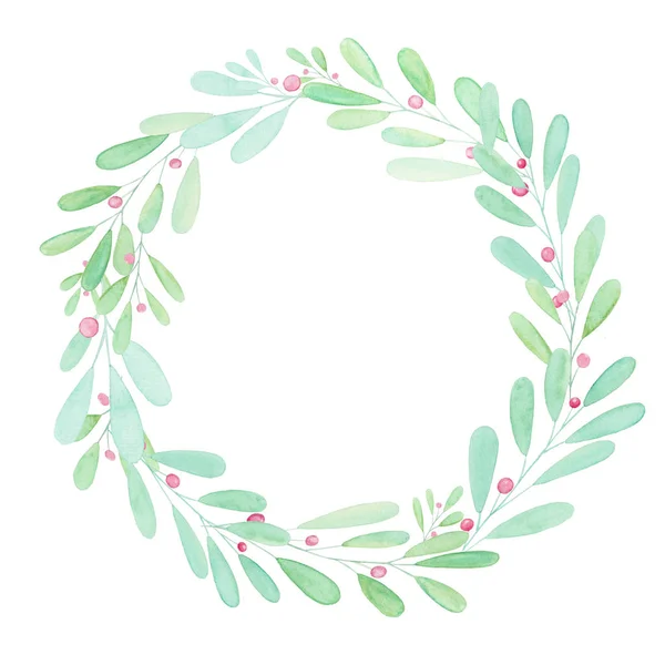 Watercolor Frame Green Branches Hand Drawn Illustration — Stock Photo, Image