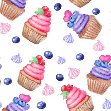 El ile Seamless modeli suluboya tatlı kek yaptım. Sarma, tekstil baskı, paket tasarımı. 