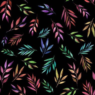 Siyah arka planda soyut renk dalları, Dikişsiz desen. W