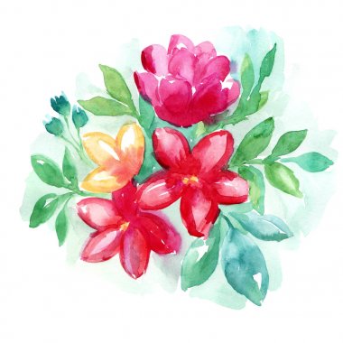 Çiçekler suluboya Boho illüstrasyon. Sevimli, Çiçek arka plan. 