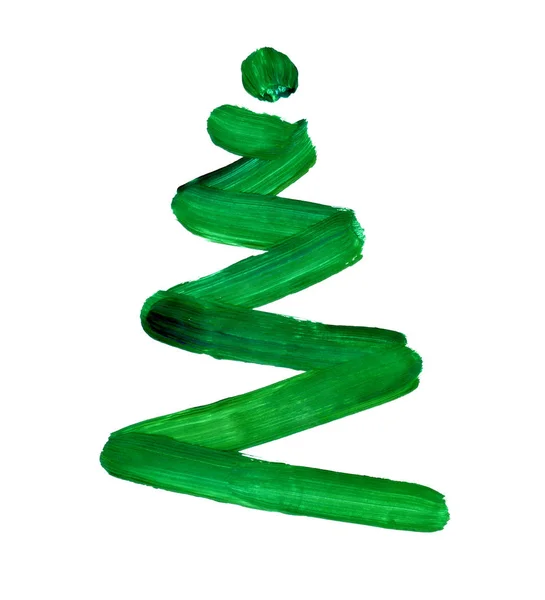 Hand drawing green Christmas tree. Brush paint spot on a white b — Stock Photo, Image