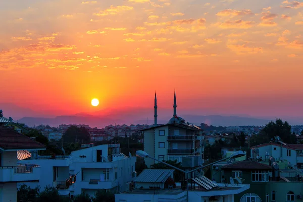 Weergave Van Kant Turkije Bij Zonsondergang Vanaf Ramen Van Het — Stockfoto