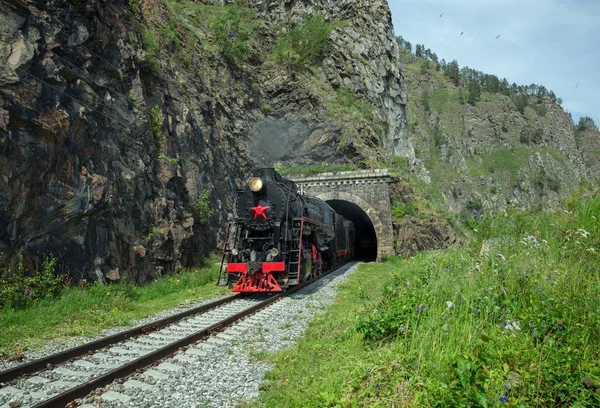 Velha Locomotiva Vapor Circum Baikal Railway — Fotografia de Stock
