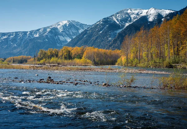 Fluss Snezhnaya Schneebedeckt Herbst — Stockfoto