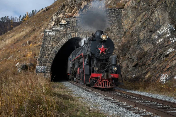 Velha Locomotiva Vapor Circum Baikal Railway — Fotografia de Stock