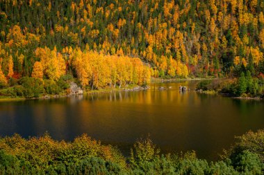 Sonbahar başlangıcı Khamar-Daban aralığının dağlarda