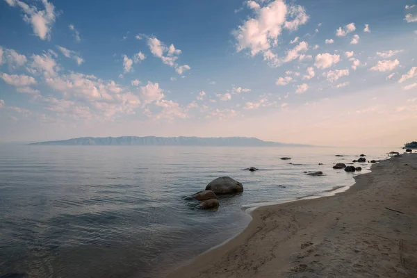 Morning Barguzinsky Bay Lake Baikal Peninsula Holy Nose — Stock Photo, Image