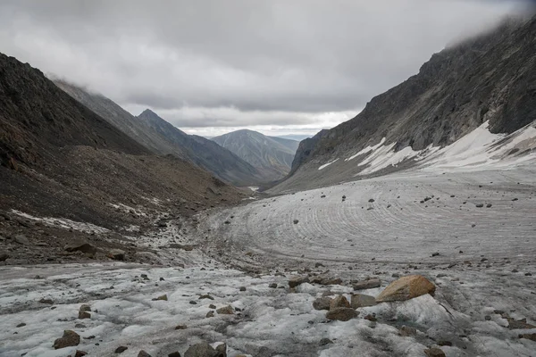 Glacier named Preobrazhensky in mountains Kodar ridge — Stock Image Glacier Named Preobrazhensky Mountains Kodar Ridge Stock Picture