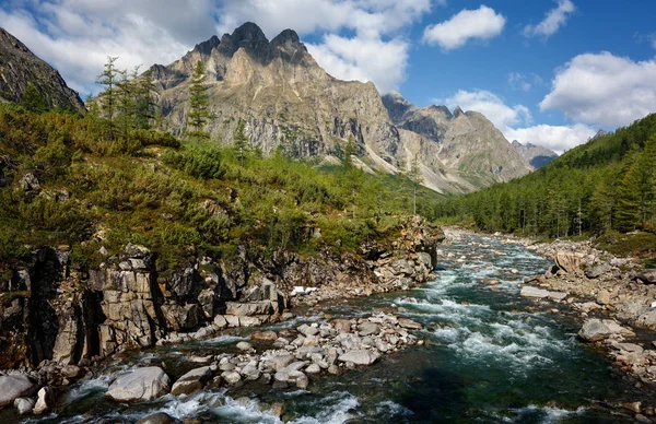 River Middle Sakukan in mountains Kodar ridge — Stock Image River Middle Sakukan Mountains Kodar Ridge Royalty Free Stock Images
