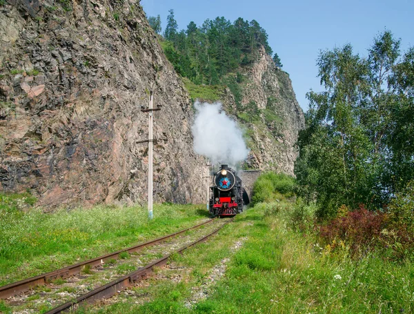 Locomotiva Vapor Circum Baikal Railway Perto Lago Baikal Sibéria Oriental — Fotografia de Stock