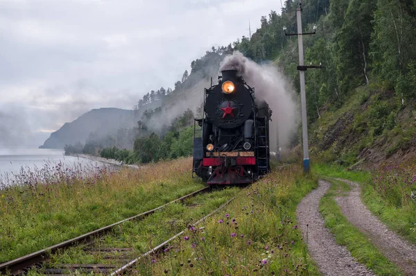 Velha Locomotiva Vapor Ferrovia Circum Baikal — Fotografia de Stock