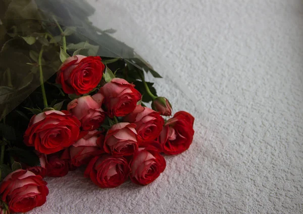 Kytice Červených Růží Zahrady Bílém Pozadí Texturních — Stock fotografie