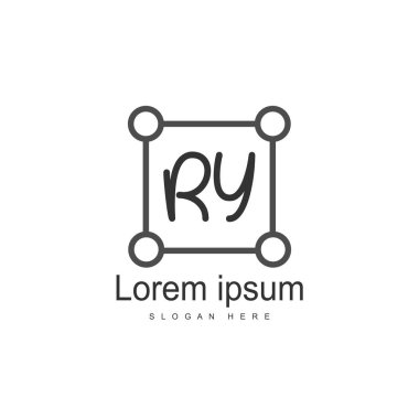 İlk Ry Logo şablonu. Minimalist mektup logo tasarım şablonu