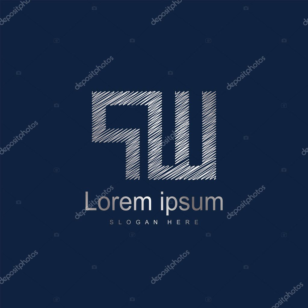 Initial Letter PW Logo Template Vector Design. Silver letter logo