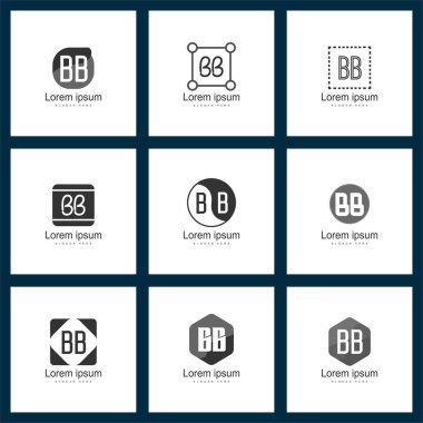Mektup logo kümesi. İlk Bb Logo şablonu vektör tasarımı