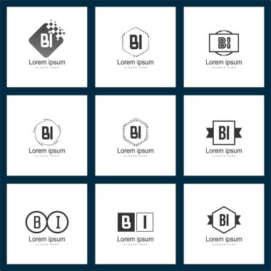 Mektup logo kümesi. İlk Bi Logo şablonu vektör tasarımı