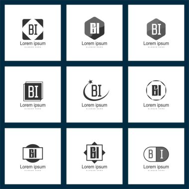 Mektup logo kümesi. İlk Bi Logo şablonu vektör tasarımı