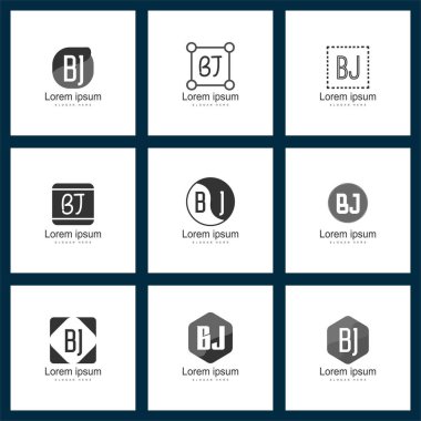Mektup logo kümesi. İlk Bj Logo şablonu vektör tasarımı