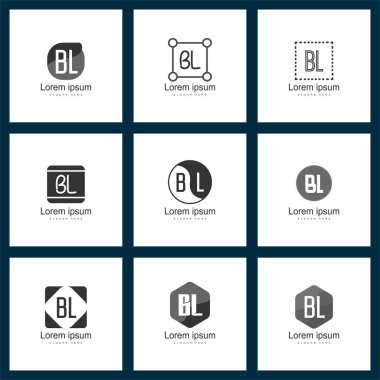 Mektup logo kümesi. İlk Bl Logo şablonu vektör tasarımı