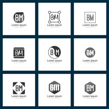 Mektup logo kümesi. İlk Bm Logo şablonu vektör tasarımı