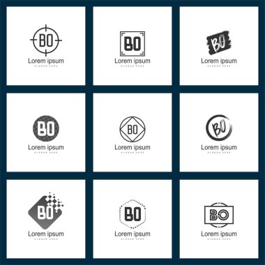 Mektup logo kümesi. İlk Bo Logo şablonu vektör tasarımı