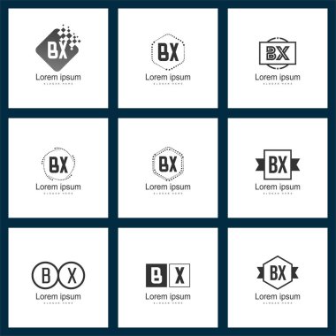 Mektup logo kümesi. İlk Bx Logo şablonu vektör tasarımı