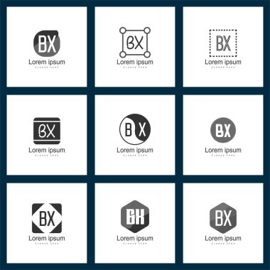 Mektup logo kümesi. İlk Bx Logo şablonu vektör tasarımı
