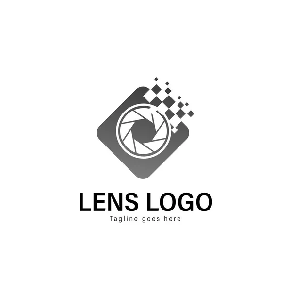 Diseño de plantilla de logotipo de lente. Logo de la lente con diseño de vectores de marco moderno — Vector de stock