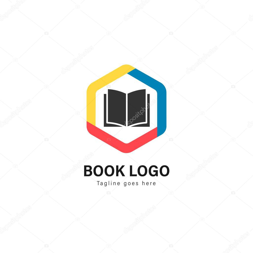 Book logo template design. Book logo with modern frame isolated on white background