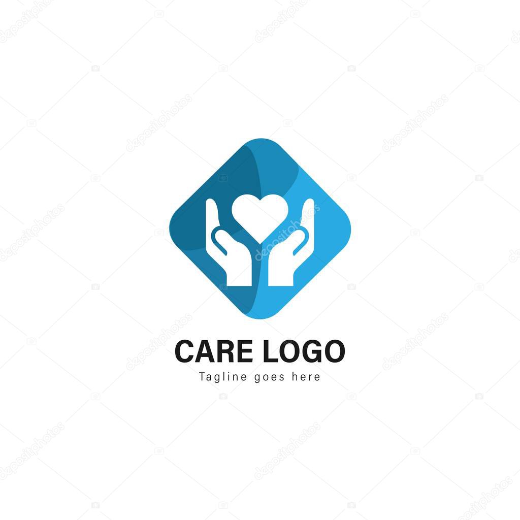 Care logo template design. Care logo with modern frame isolated on white background