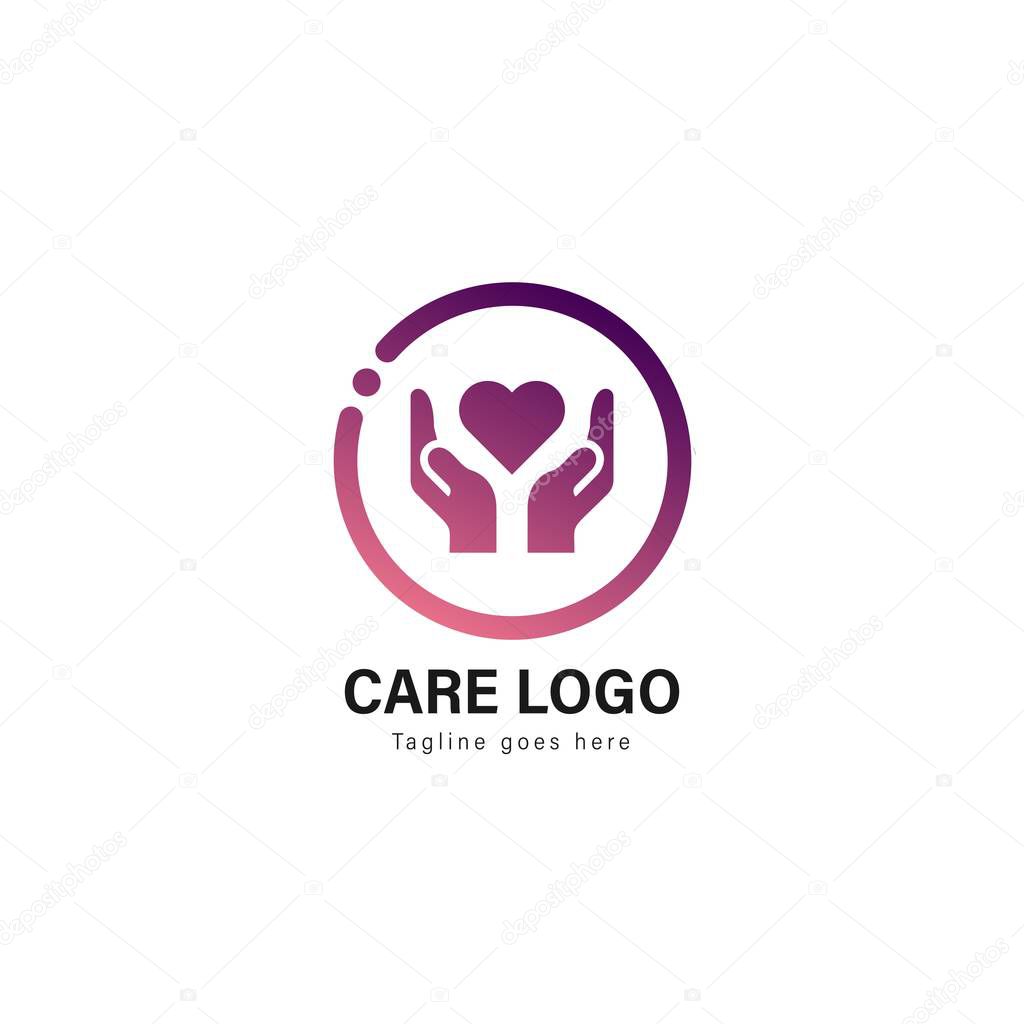 Care logo template design. Care logo with modern frame isolated on white background