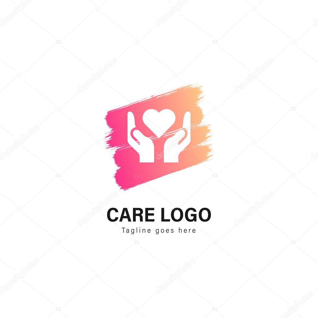 Care logo template design. Care logo with modern frame isolated on white background