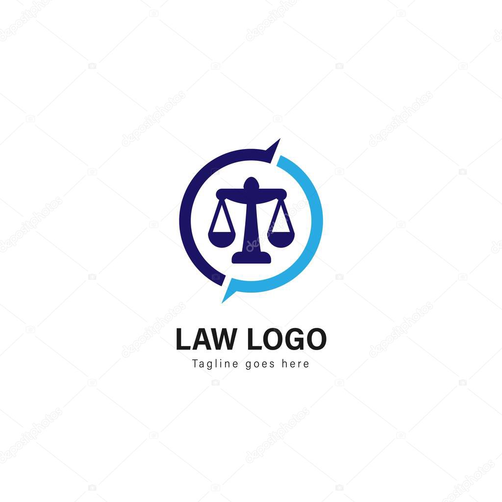 Law logo template design. Law logo with modern frame isolated on white background