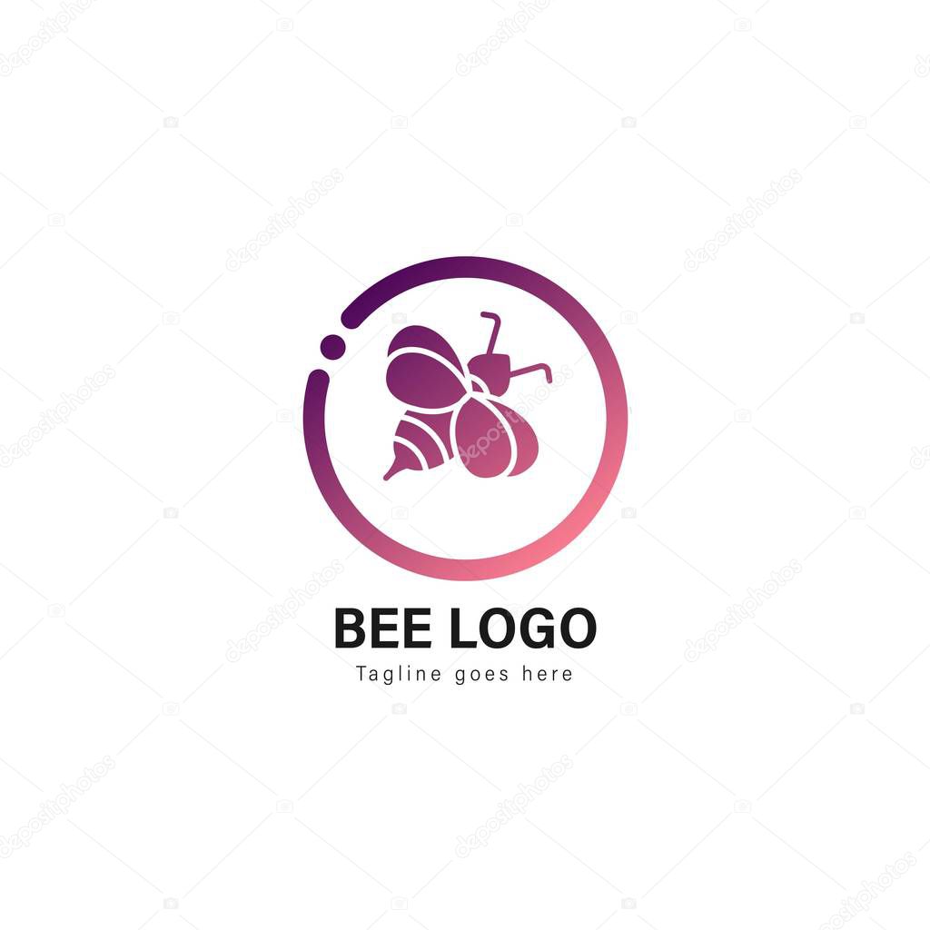 Bee logo template design. Bee logo with modern frame isolated on white background