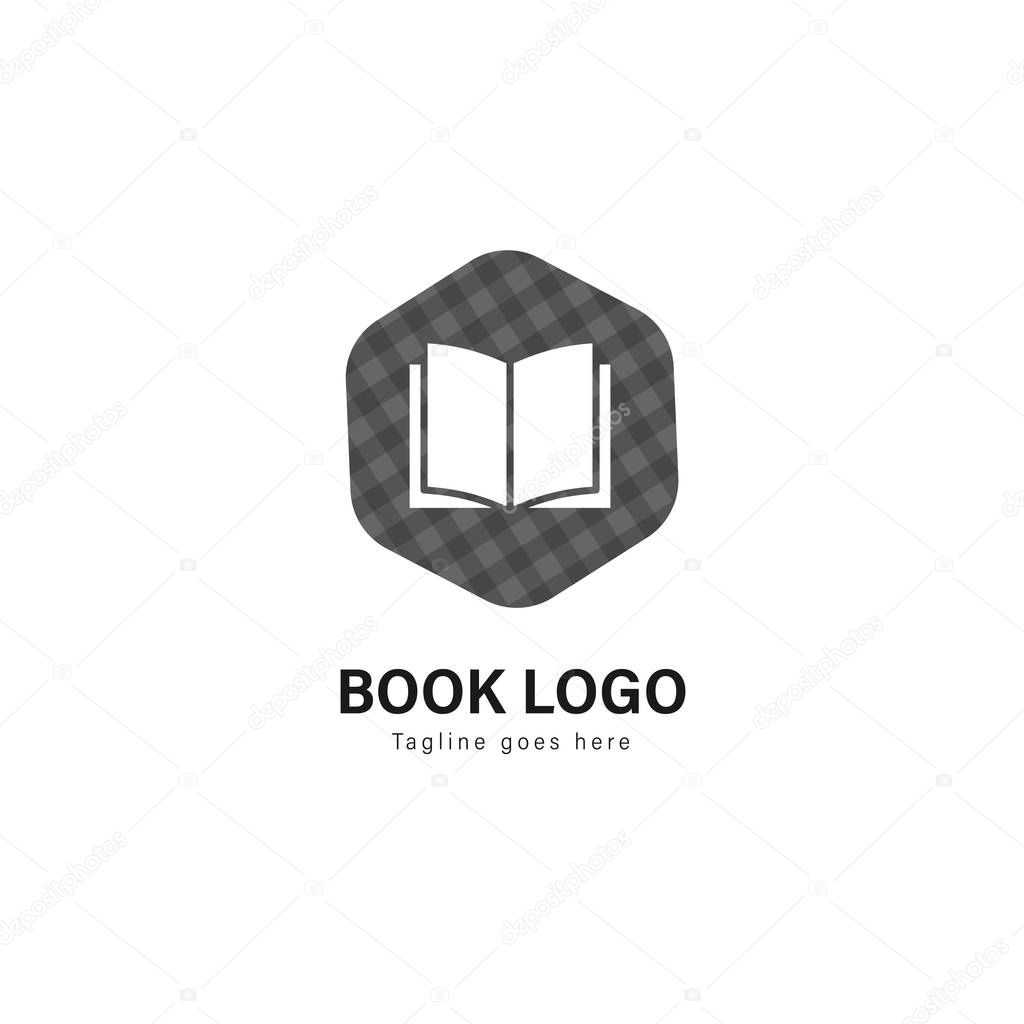 Book logo template design. Book logo with modern frame isolated on white background