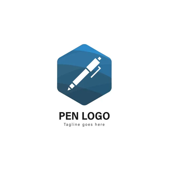 Дизайн шаблону логотипу перо. Логотип ручки з сучасною рамкою Векторний дизайн — стоковий вектор