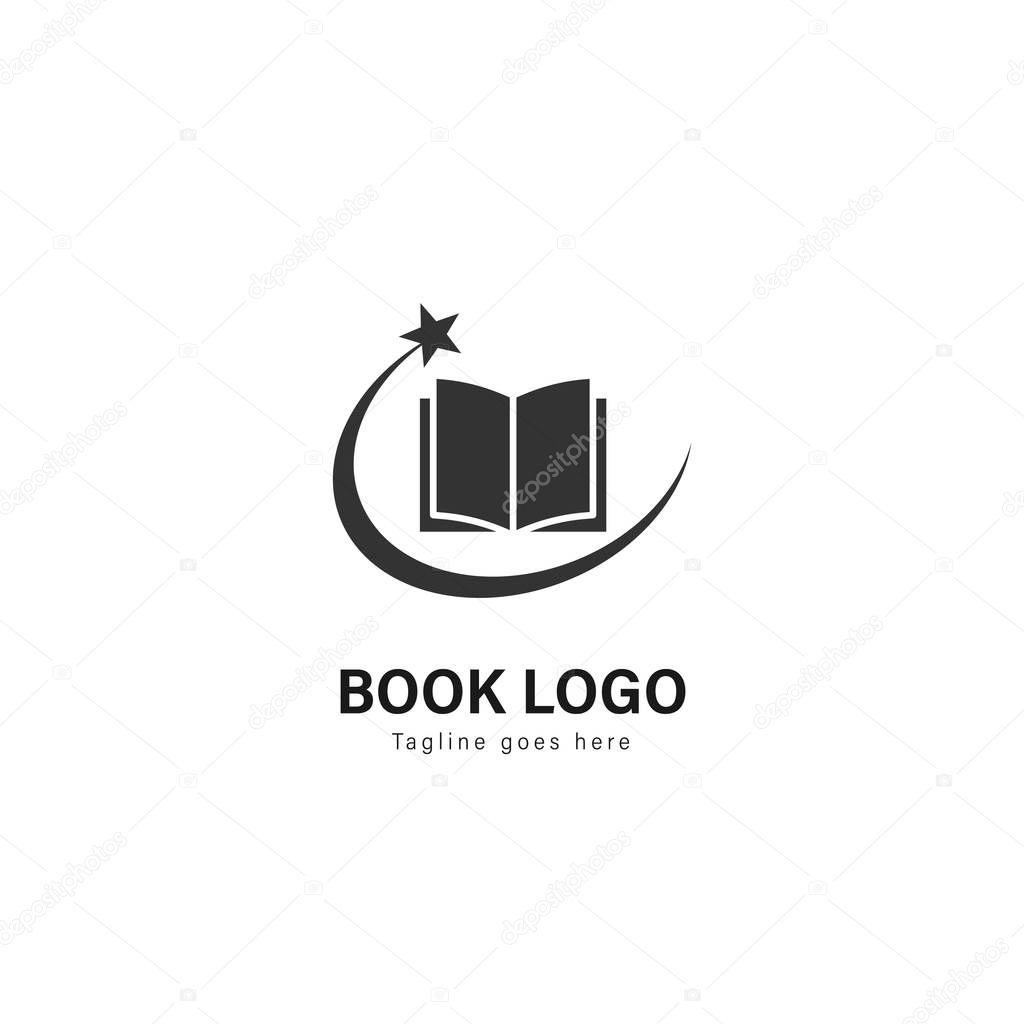 Book logo template design. Book logo with modern frame isolated on white background