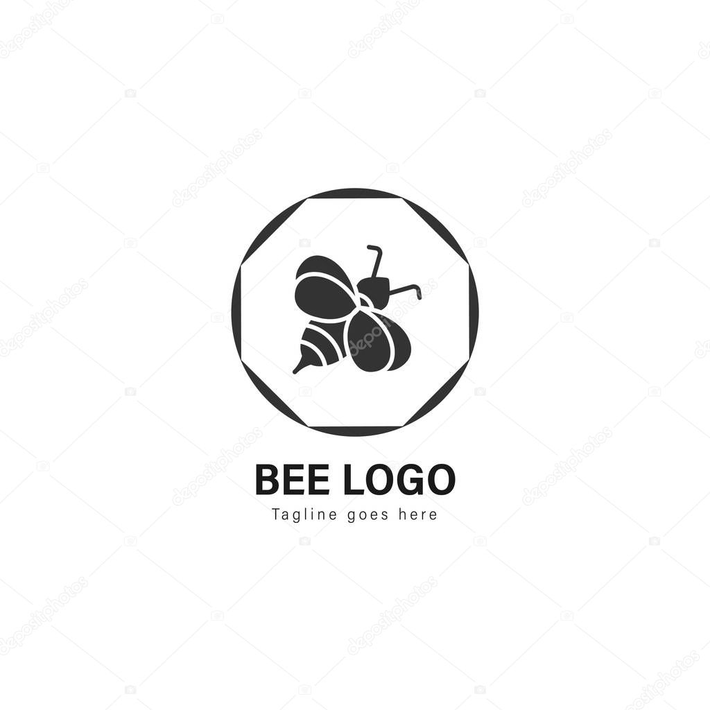 Bee logo template design. Bee logo with modern frame isolated on white background