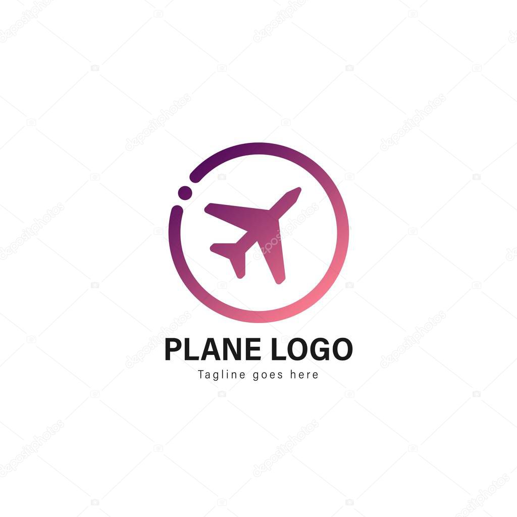 Plane logo template design. Plane logo with modern frame isolated on white background