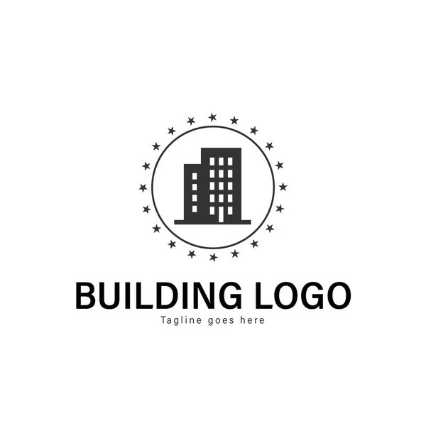 Diseño de plantilla de logotipo de construcción. Logo del edificio con diseño de vectores de marco moderno — Vector de stock