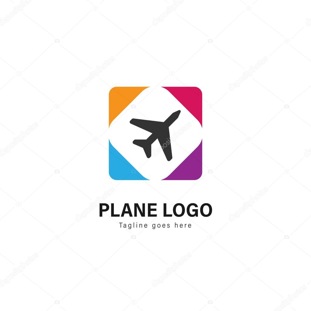 Plane logo template design. Plane logo with modern frame isolated on white background